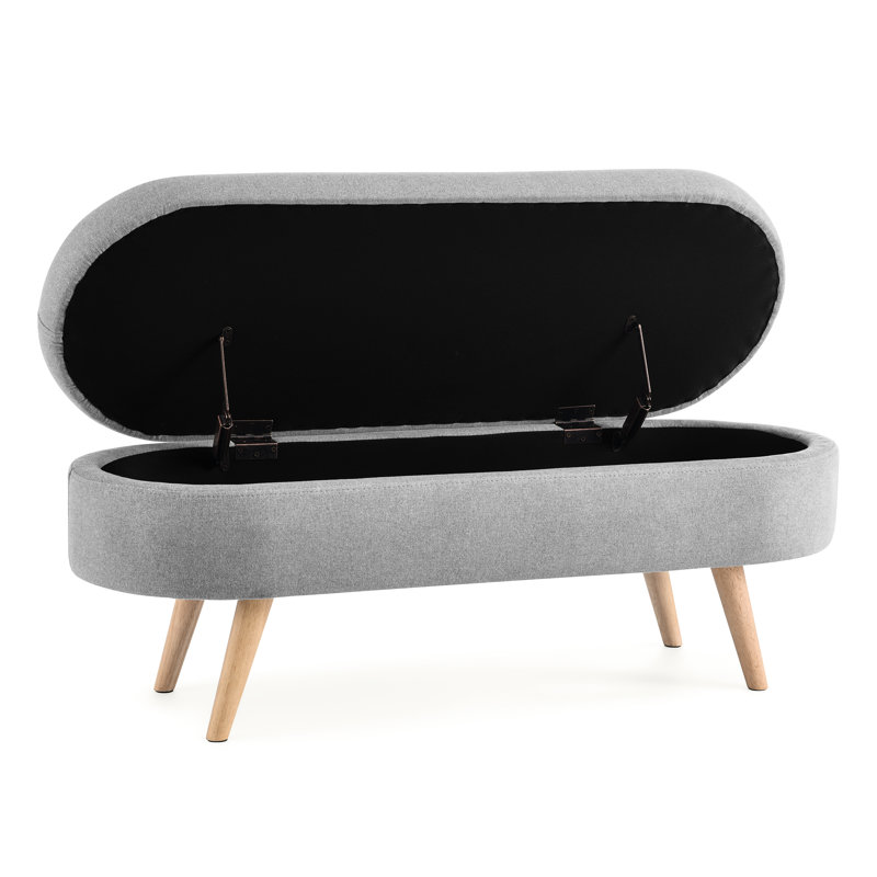 Banc de rangement ovale gris de 43,5 po x 16 po x 16 po avec pieds en bois d'hévéa explicites - tabouret et siège 43,5 po x 16 po x 16 po gris clair