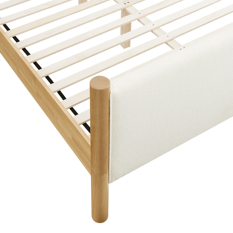 Lit plateforme tapissier Maven Boucle, À plumes - couleur chêne, Bois massif et bois manufacturé, Très grand