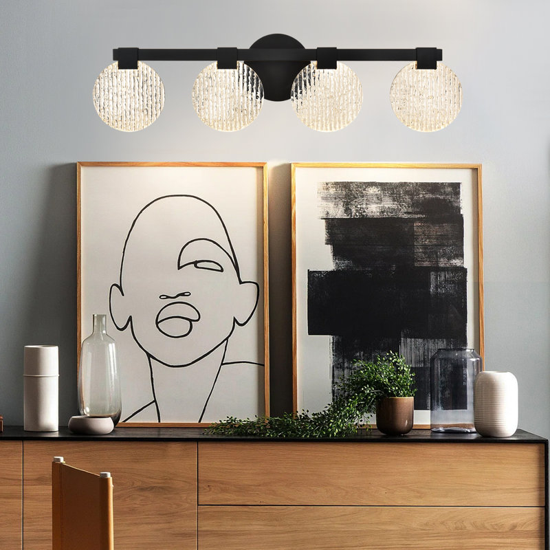 LED Modern Bathroom Vanity Light Fixtures (4-Light, 30-Inch), Matte Black Modern Acrylic Bathroom Wall Lighting Fixtures Over Mirror (18W Warm Light 3000K), Integrated LED Bulbs Included.