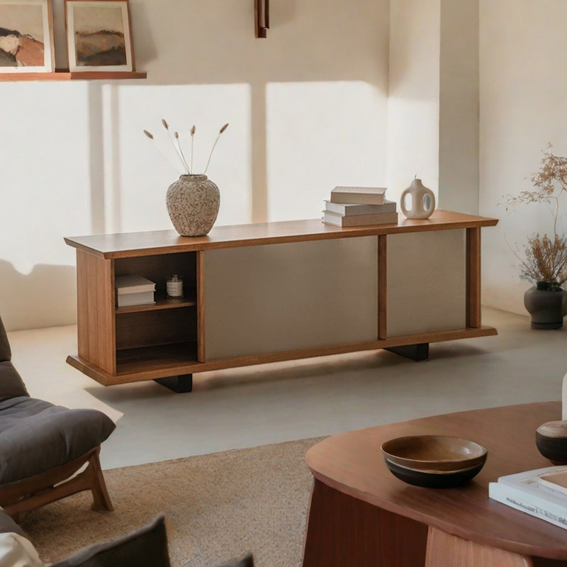 Solid Wood TV Stand with Stainless Steel Doors