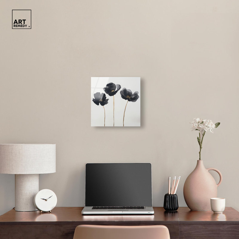 Décoration florale en acrylique Nocturnal Flowers II par Art Remedy, prête à être accrochée, H 12 po x l 12 po
