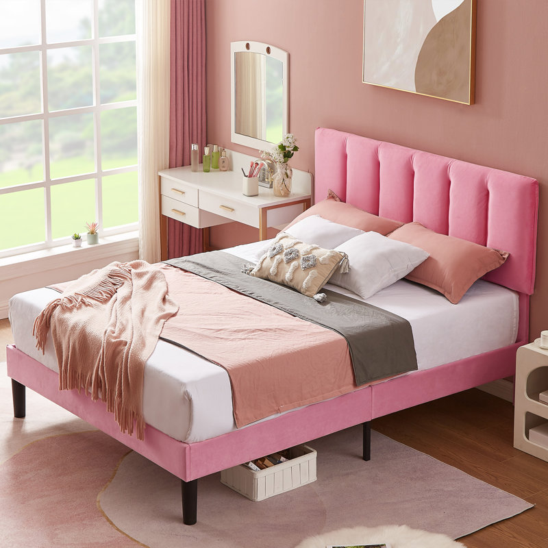 Structure de lit tapissier Auxter, Lit double, Rose