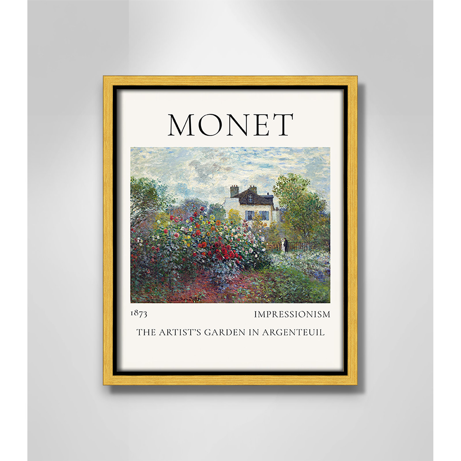 Artists Garden in Argenteuil Print by Claude Monet, No, 11.5" H x 9.5" W x 2" D, Gold Floater Frame