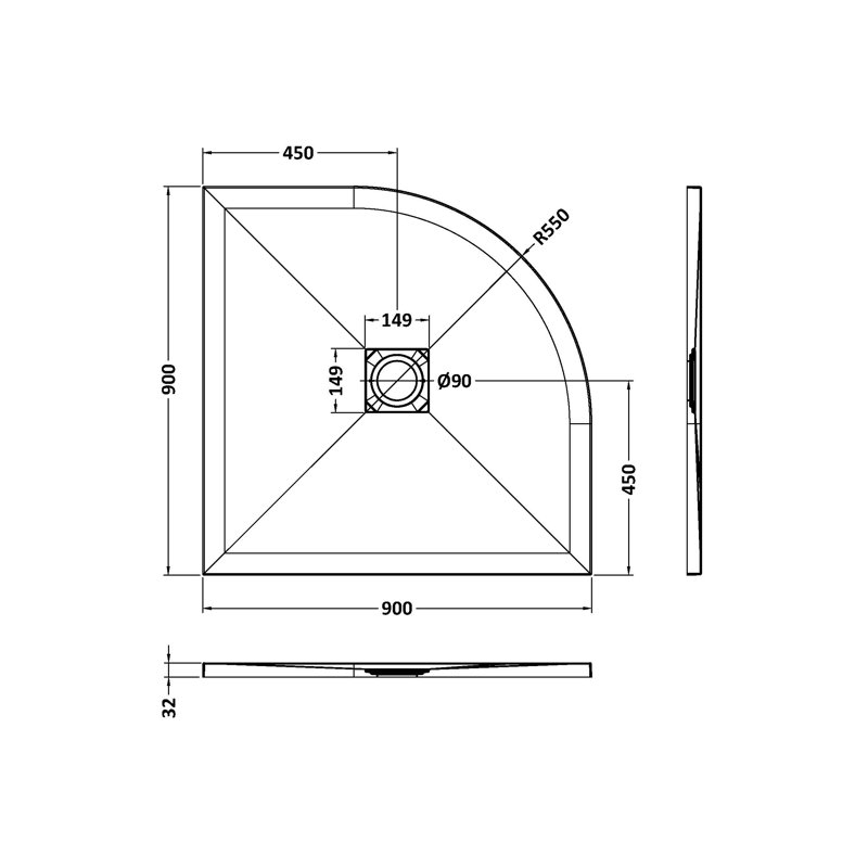 900 x 900 mm Standard Shower Tray, 3.3cm H x 90cm W x 90cm D, Grey Slate