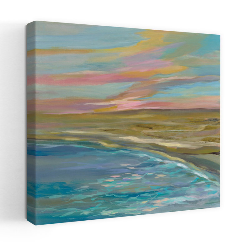 Dunes côtières au lever du soleil avec art abstrait aqua, H 24 po x l 24 po