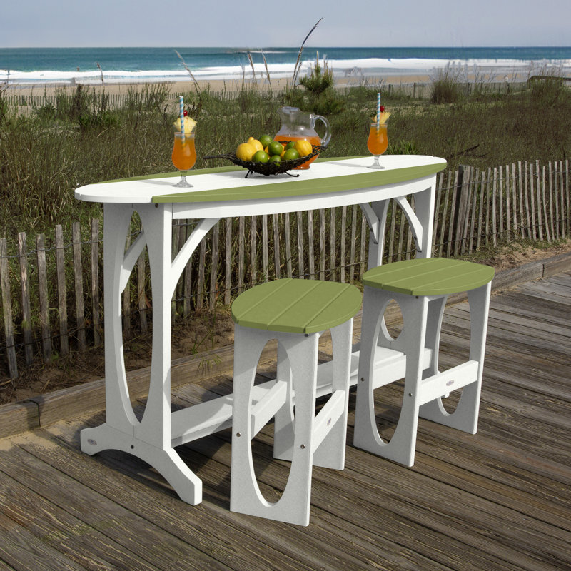 Shoreline 3-Piece Bar Height Balcony Set, White/Palm Green