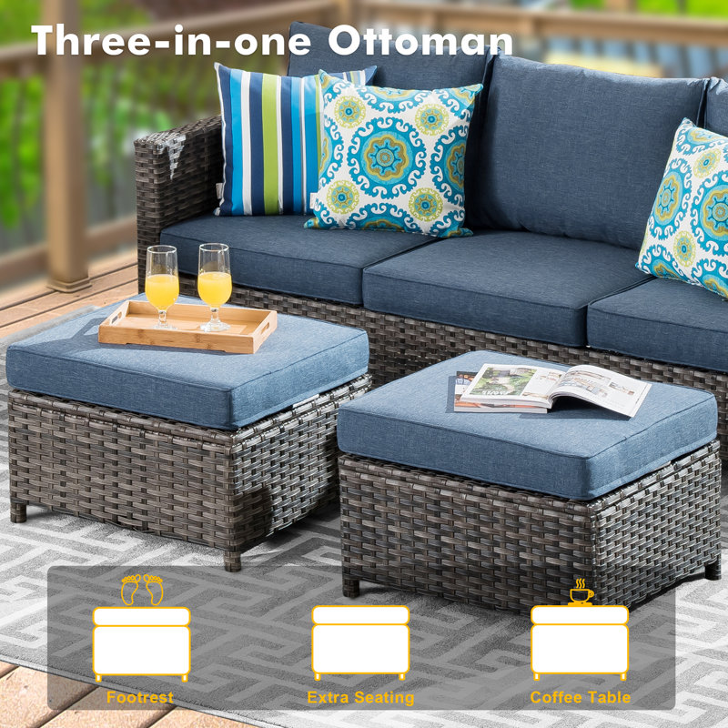 7 - Person Patio Furniture Set With Chairs, Outdoor Wicker Rattan Seating Group With Cushions, All Weather Sofa Conversation Set With Fire Pit Table For Garden Backyard