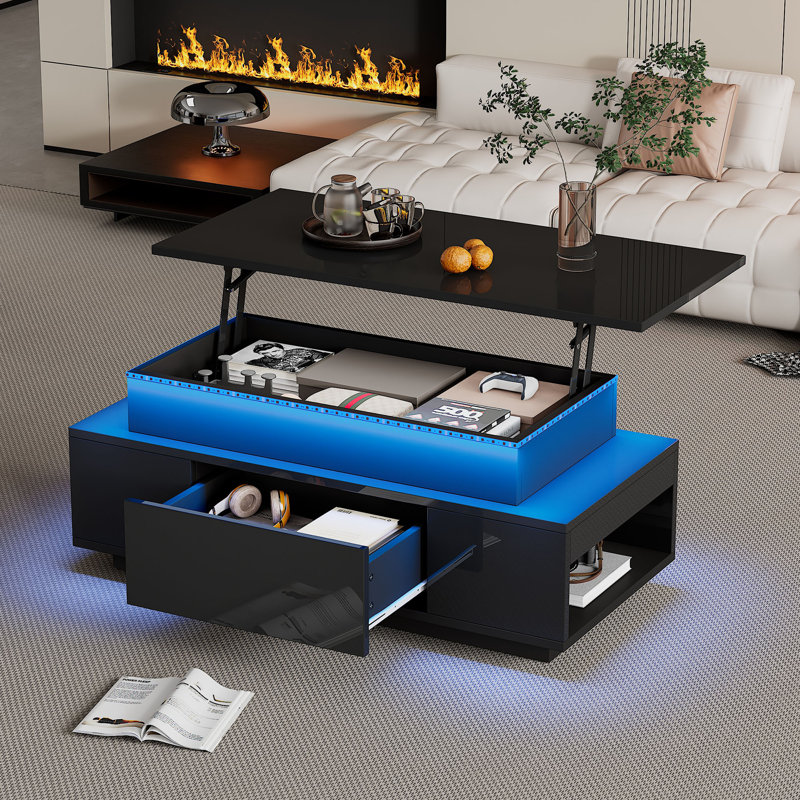 Lift Top Frame Coffee Table with Storage, 40cm H x 96cm L x 50cm W, Black