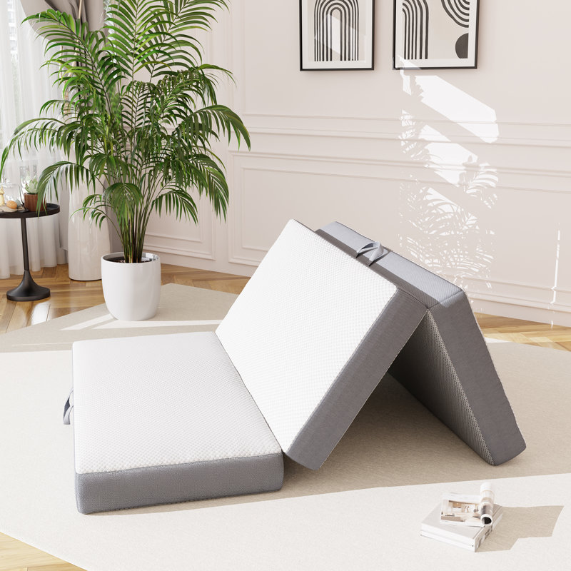 Tri-fold 4" Mattress, Portable Folding Memory Foam Floor Twin Size Mattress with Washable Cover, 4", Twin