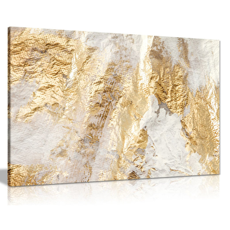 Modern White And Gold Brush - Wrapped Canvas Print, 20cm H x 31cm W