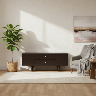 Table basse moderne en bois, 47,35 pouces, 4 tiroirs + 2 compartiments cachés, poignée en métal + pieds en bois massif, convient au salon.