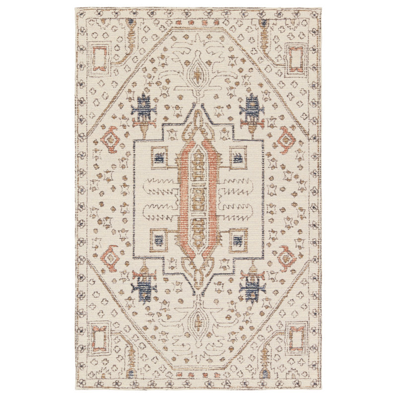 Tapis ivoire / rouge fait à la main Murphie (10 pi x 14 pi), Rectangle de 10 pi x 14 pi