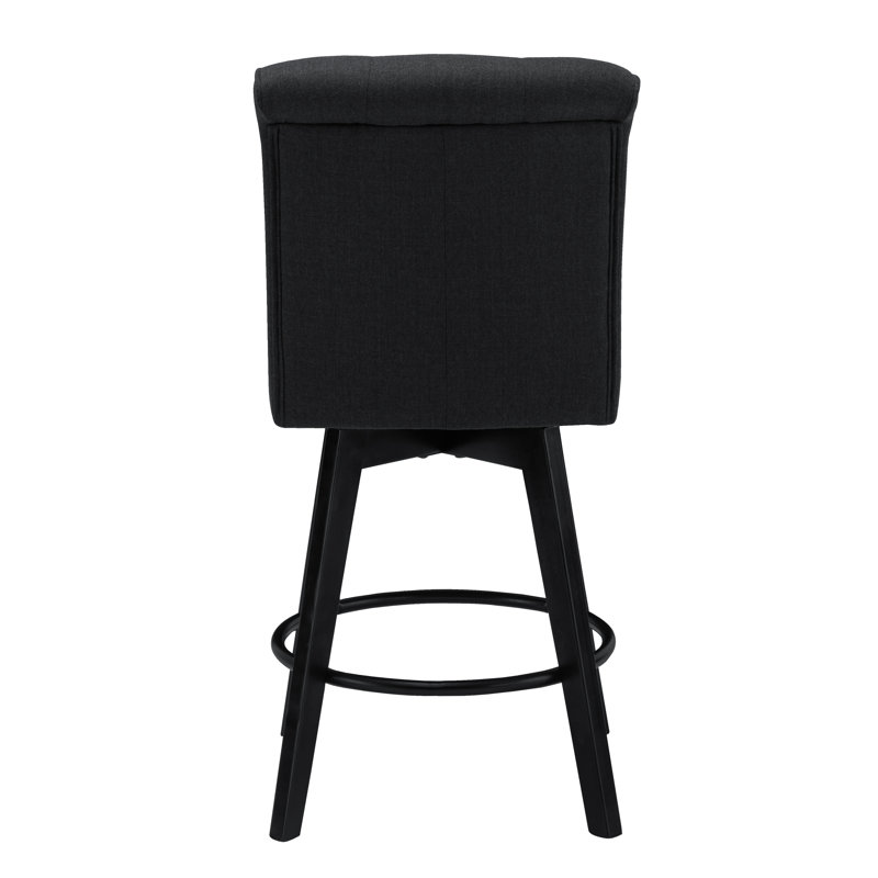 Black Performance Fabric Swivel Counter Stools with Nail Head Trim