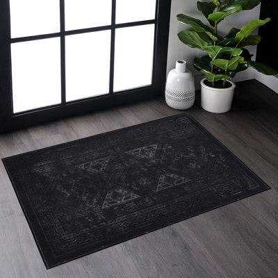 Tapis 2X3 lavables à la machine, à poils courts, surface antidérapante, pliable et pour animaux, pour la cuisine - tapis noirs et gris, antidérapants, antidérapants,
