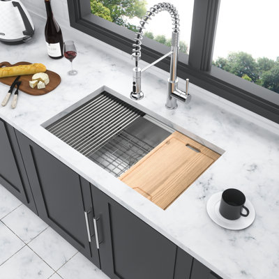 33 Inch Undermount Kitchen Sink, 18 Gauge Stainless Steel, Workstation Usage Options, Simple Maintenance, Keep Dry, Pad, Items