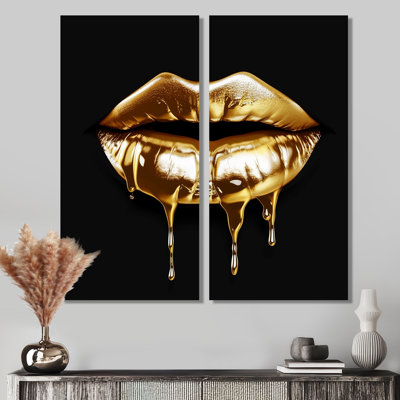Lèvres dorées de luxe V - grande décoration murale tendance