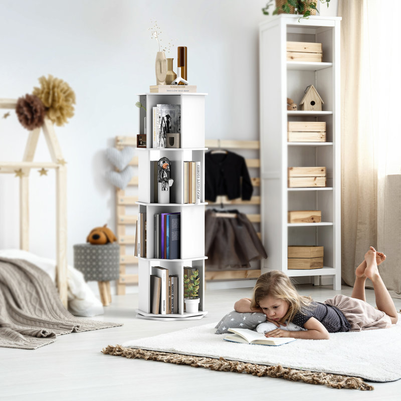 Spinks 360° Rotating Bookshelf, 4 Tiers Corner Shelf, Rotating Bookcase For Bedroom, Living Room