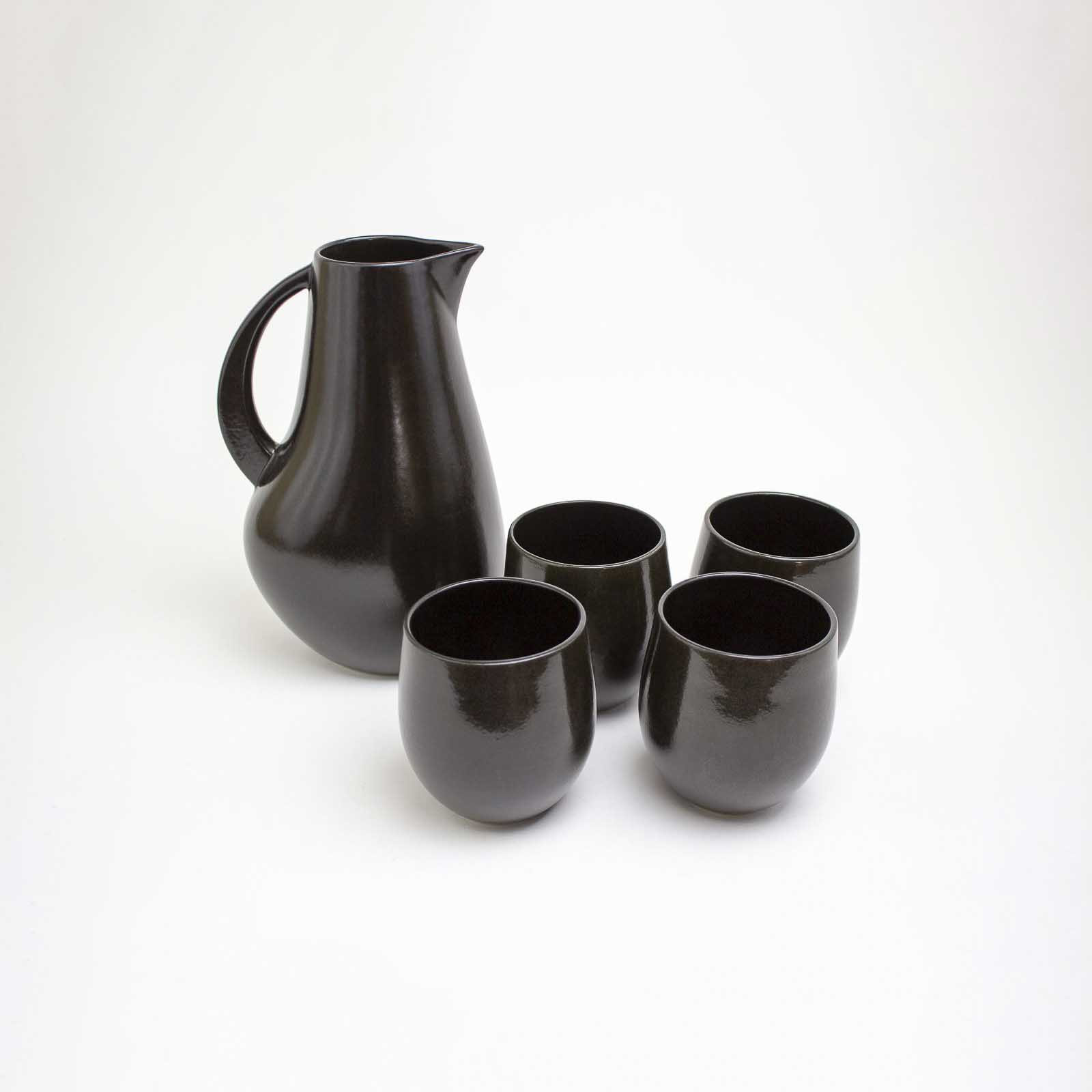 Borgen 5-Piece Stoneware Goblet and Pitcher Set, Onyx