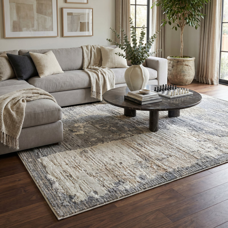Rug Branch Atlas 4' x 6' (3'11" x 5'7") Cream/Grey Abstract Patchwork Indoor Area Rug, Modern, Medium Pile, Stain-Resistant Carpet - Living Room, Bedroom, Dining Room, and Kitchen