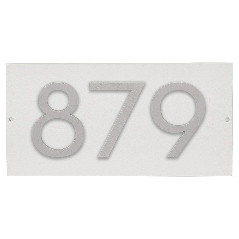 Plaque d’adresse murale flottante linéaire, Oui, Blanc, Aluminium brossé