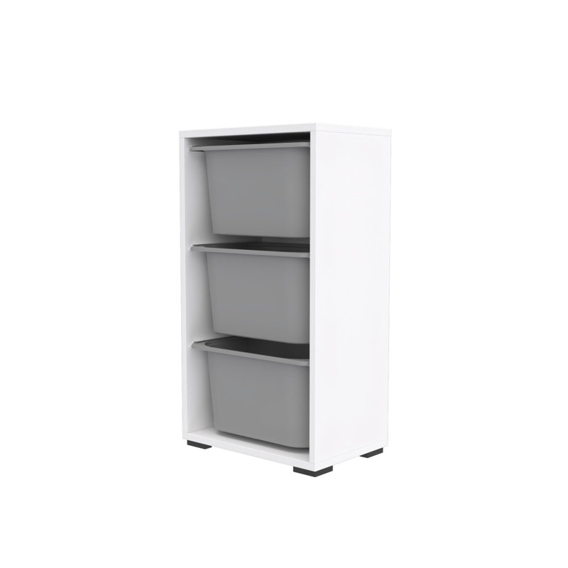 Multi-Purpose Cabinet with Numerous Shelves, White & Grey | 100% Melamine Coated Particle Board, Dimensions: 17.7 x 35.4 x 11.8 inches | Durable Plastic Legs, Wall-Mountable Design Perfect for Organizing Home or Office