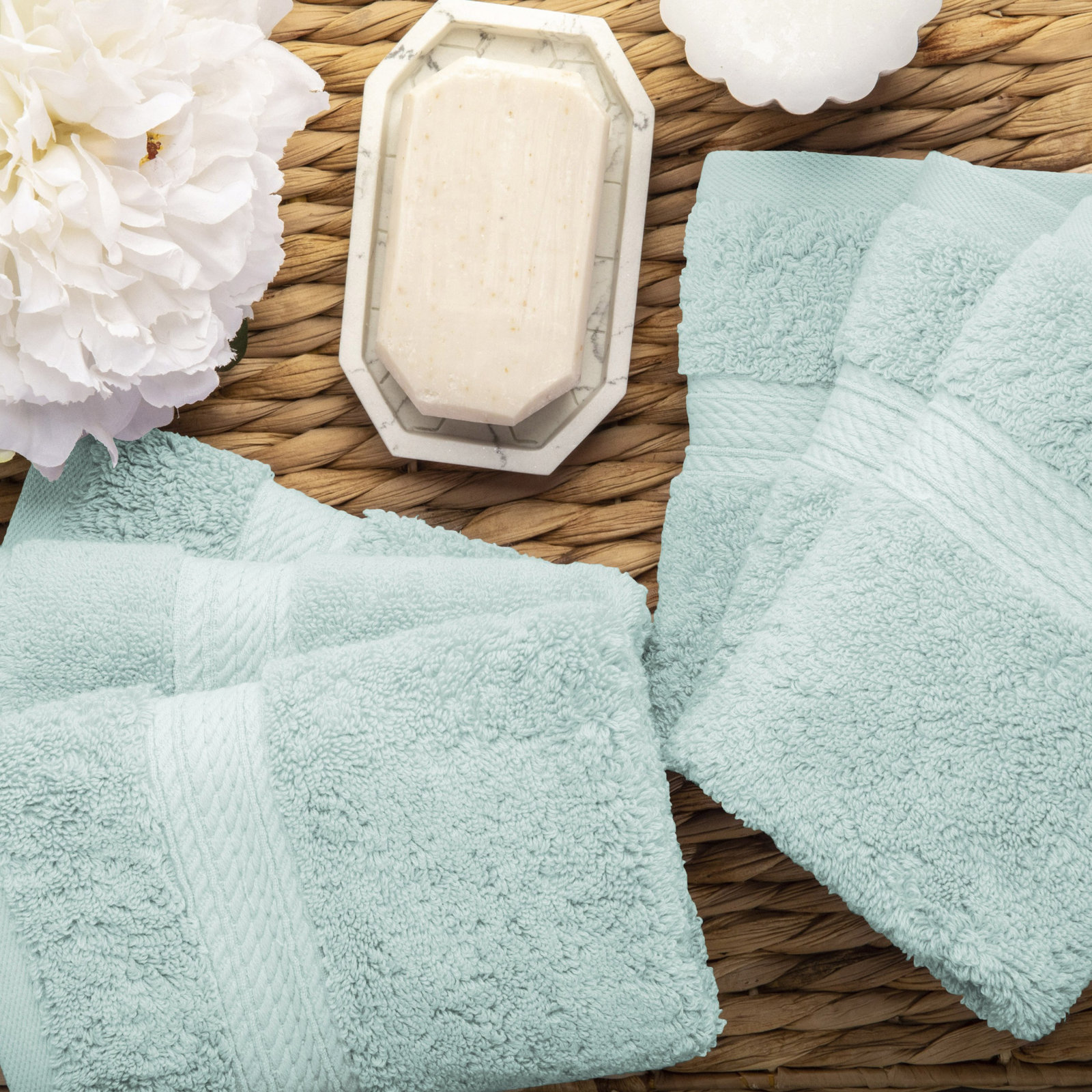 Egyptian Cotton Washcloth Set, Sea Foam, Washcloth - 6 Pack
