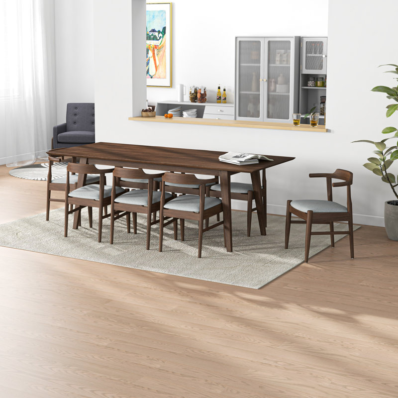 Ensemble de salle à manger 9 pièces Avreigh Mid-Century avec 8 chaises en tissu gris
