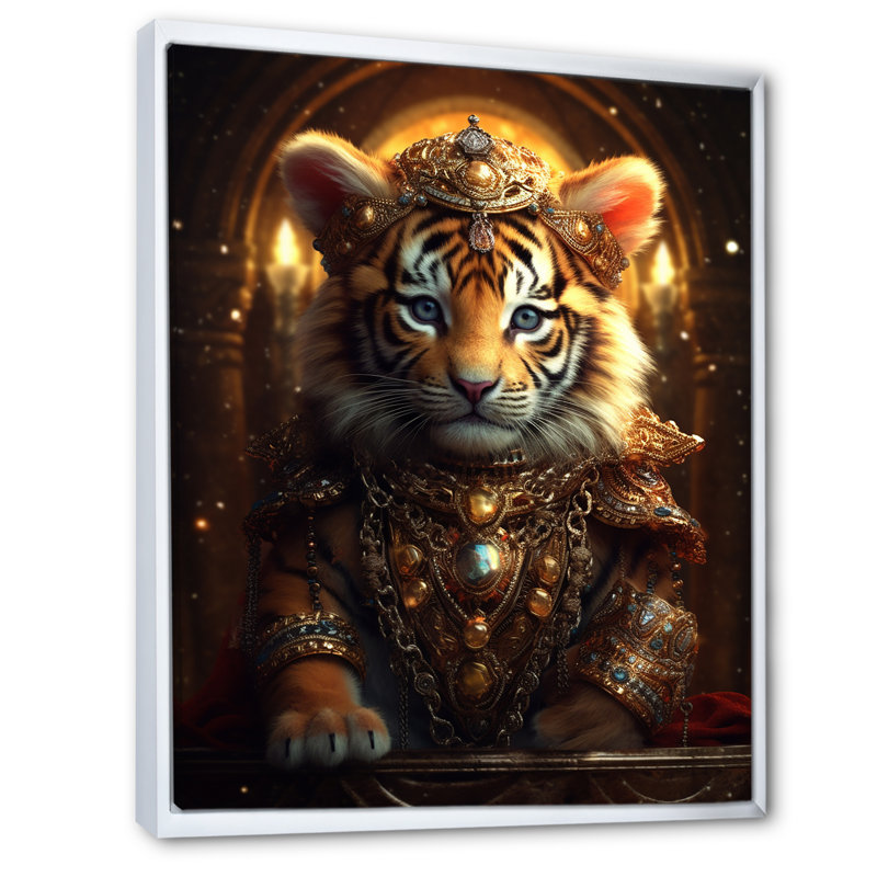 Mignon petit tigre royal sur toile, H 32 po x l 24 po x P 1 po, Cadre flottant blanc