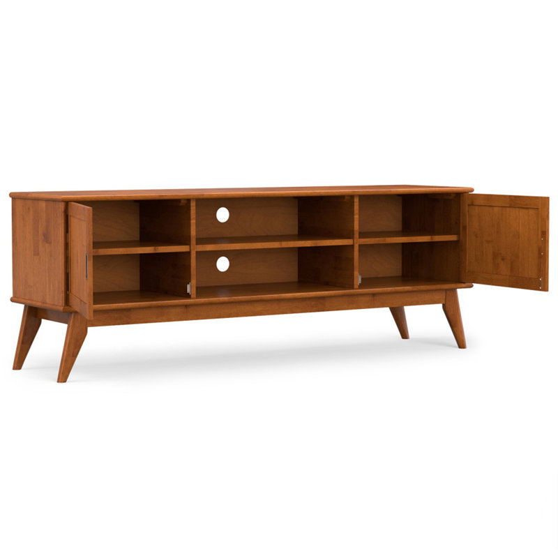 Meuble télé de style Mid-Century en bois massif brun de 72 po Draper pour téléviseur de 80 po ou moins