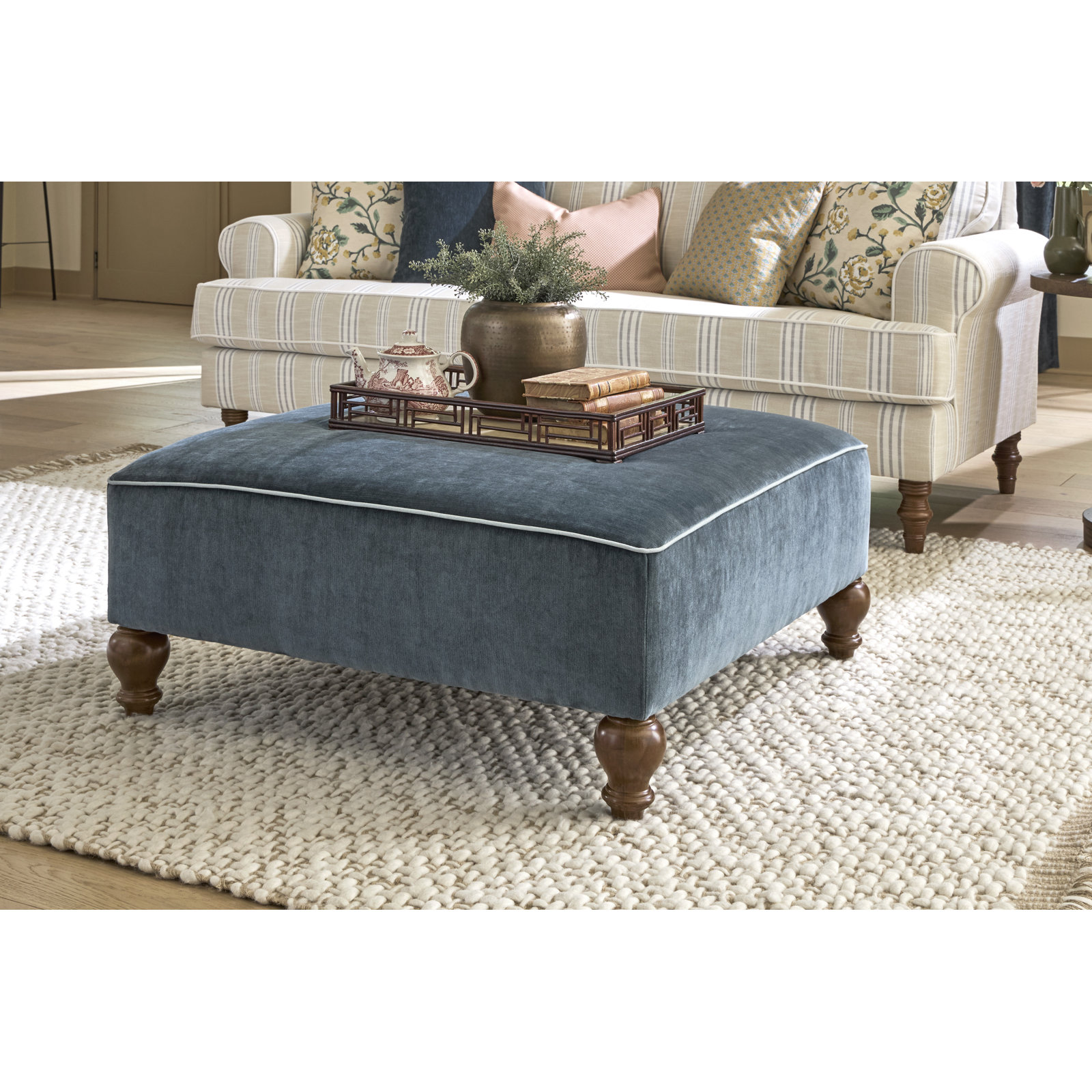 Erin & Ben Co. Renelle Upholstered Ottoman, Navy/Blue