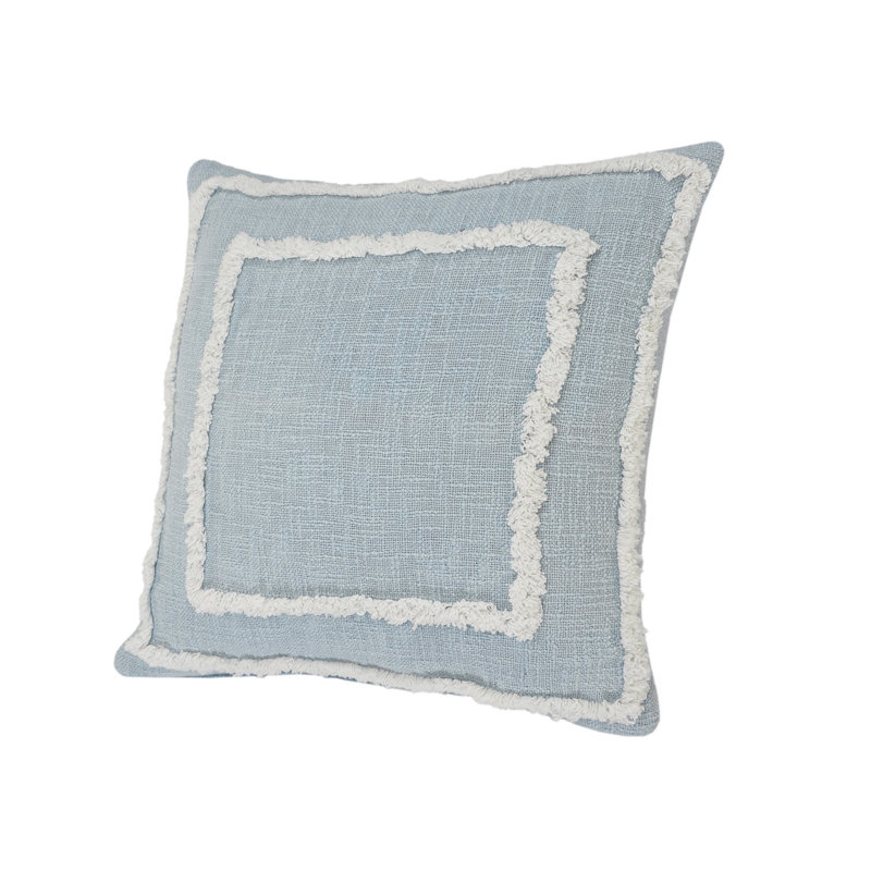 Casual Textured Border Cotton Pillow Set of 2, Sky Blue/White