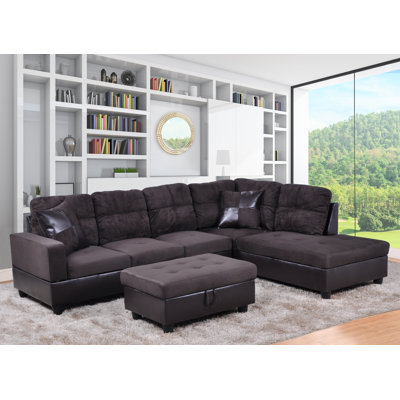 Canapé modulaire en forme de L en flanelle brun foncé Jomeka