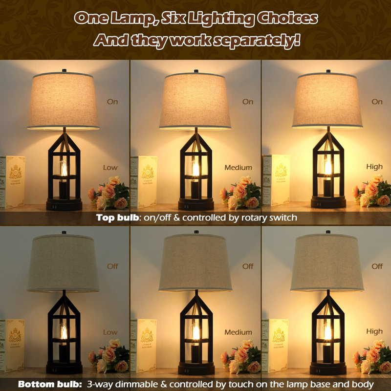 Lampe de table USB en métal Emmert, H 8,66 po x l 7,87 po x P 8,66 po