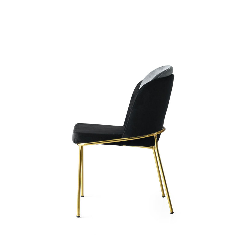 18.9'' H Velvet Upholstered Side Chair, Black/Gray