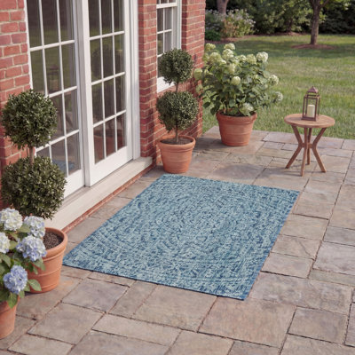 Melida Navy/Aqua Indoor/Outdoor Area Rug
