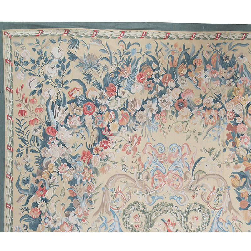 Hand-Knotted High-Quality Beige and Blue Area Rug