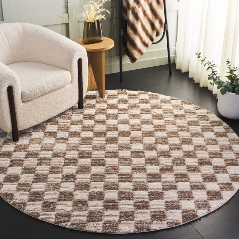 Shenali Shag 900 Performance Geometric Rug, Round 6'7"
