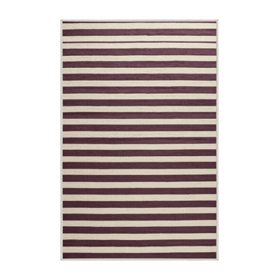 Machine Washable Horizontal Stripes Beige Area Rug