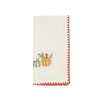 Orange Harvest Pumpkins Cotton Cloth Napkins 18" X 18", Set Of 4
