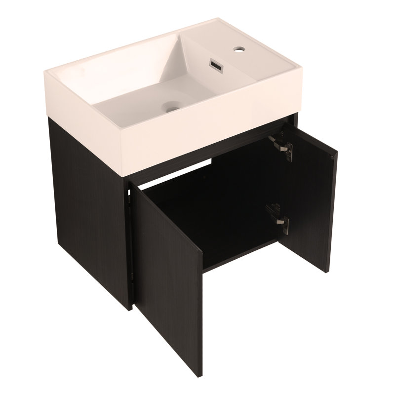 Armoire de salle de bain 24 po avec lavabo, portes, fixation flottante, pour petite salle de bain, Black Chestnut