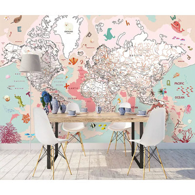 Murale rose pour enfants carte murale animaux Quercia