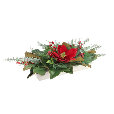 Holiday Centerpiece with Magnolias, Eucalyptus and Berries
