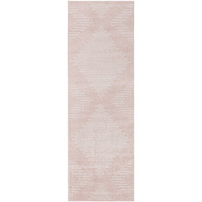 Tapis rayé en polypropylène tissé à la machine en rose clair / ivoire
