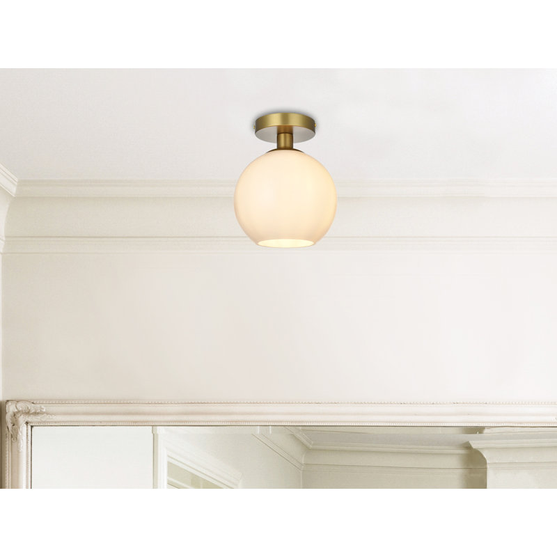 Plafonnier semi-encastré à 1 lumière Snead, H 9,3 po x l 7,9 po x P 7,9 po, Blanc givré, Or satiné