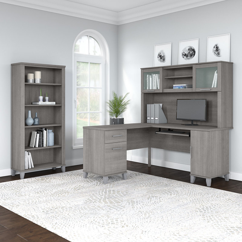 Magomed 3 Piece Computer Desk Office Set, Platinum Gray