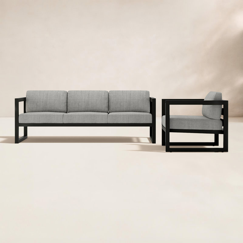 Avion 2 Piece Sofa Set, Cast Silver Sunbrella®, Black