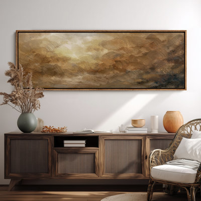 «Abstract Earth Tone Landscape with Radiant Light», reproduction d'art encadrée