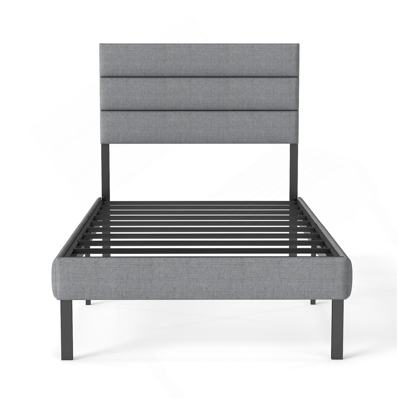 Structure de lit simple tapissier simple avec tête de lit, sans sommier, rangement sous le lit 14 po