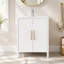 Meuble-lavabo de 61,2 cm avec lavabo intégré, portes ondulées blanches brillantes, poignées en métal doré, tablette réglable, meuble de rangement moderne autoportant pour salle de bain