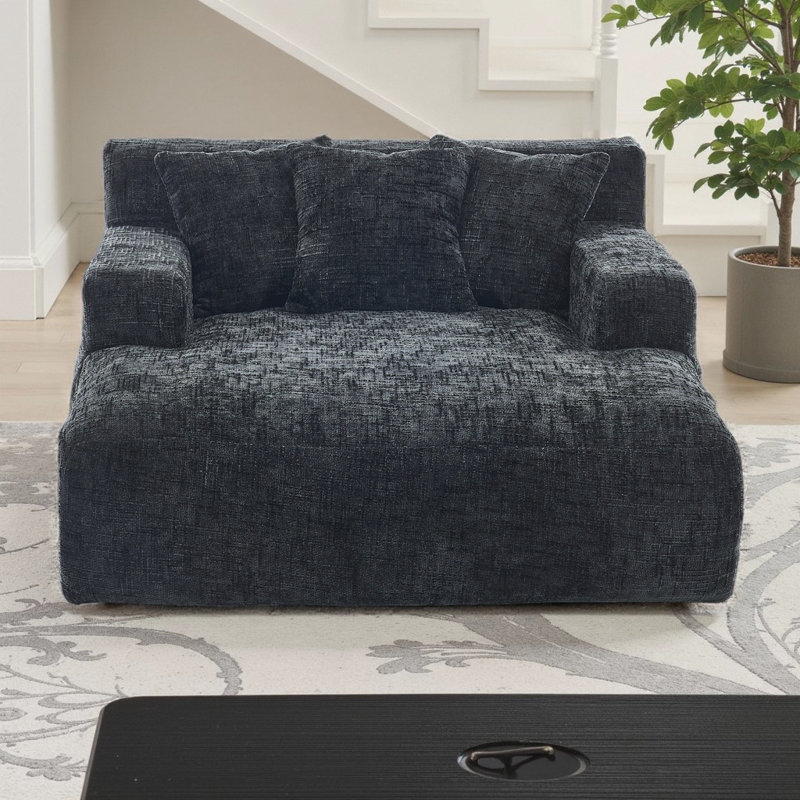 Canapé-lit Chenille Lazy avec 3 oreillers, Noir